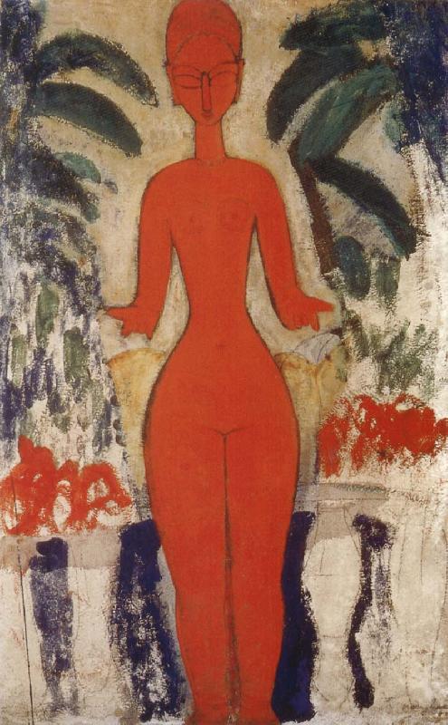 Amedeo Modigliani Standing nud with Garden Background oil painting image